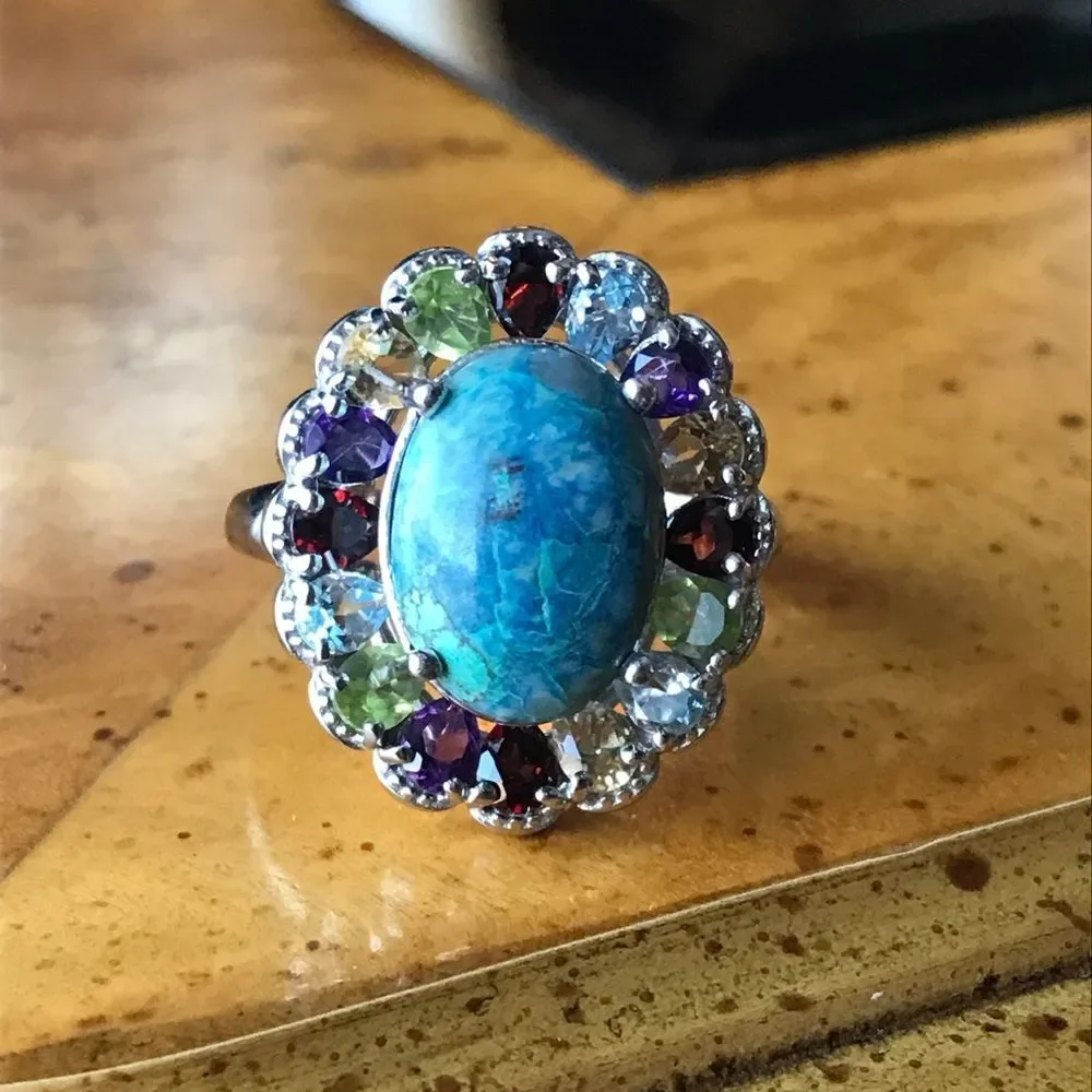 Natural Shadowkite Sterling Silver Halo Ring Size 10